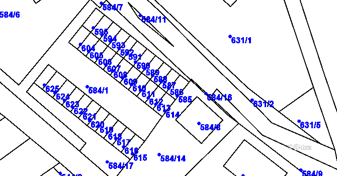 Parcela st. 586 v KÚ Proboštov u Teplic, Katastrální mapa