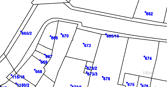 Parcela st. 672 v KÚ Proboštov u Teplic, Katastrální mapa
