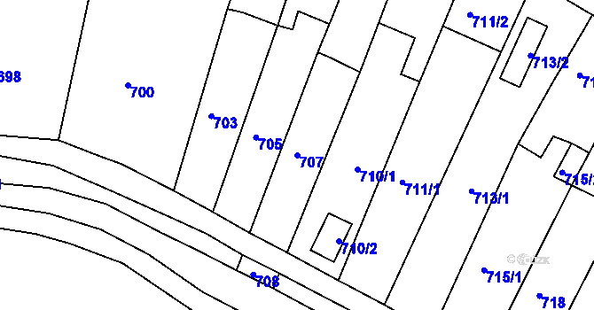 Parcela st. 707 v KÚ Proboštov u Teplic, Katastrální mapa