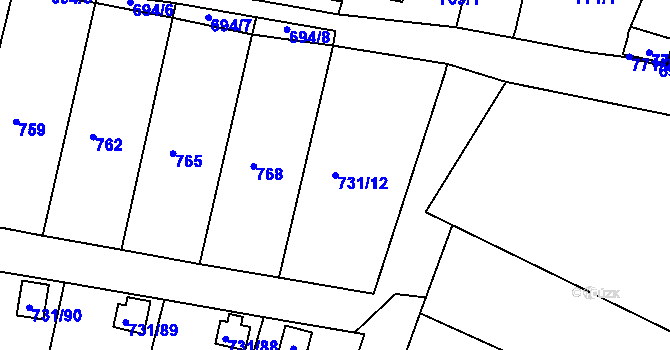 Parcela st. 731/12 v KÚ Proboštov u Teplic, Katastrální mapa