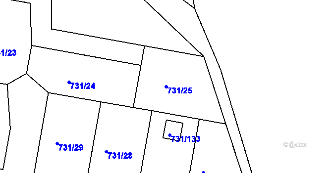 Parcela st. 731/25 v KÚ Proboštov u Teplic, Katastrální mapa