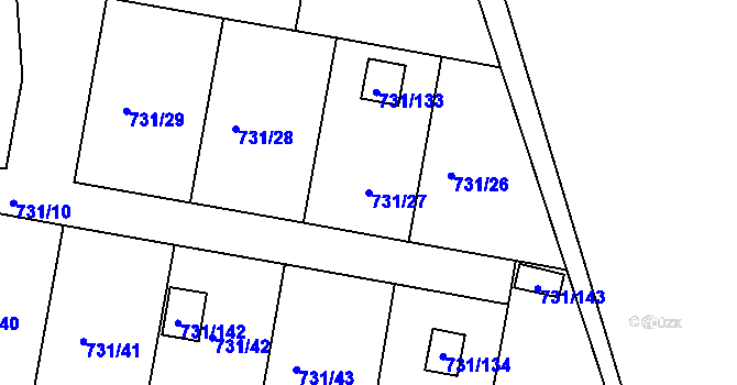 Parcela st. 731/27 v KÚ Proboštov u Teplic, Katastrální mapa