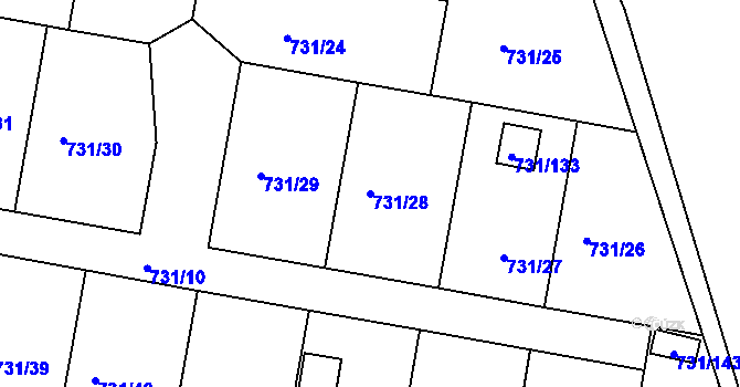 Parcela st. 731/28 v KÚ Proboštov u Teplic, Katastrální mapa