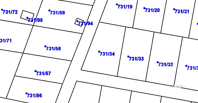Parcela st. 731/34 v KÚ Proboštov u Teplic, Katastrální mapa