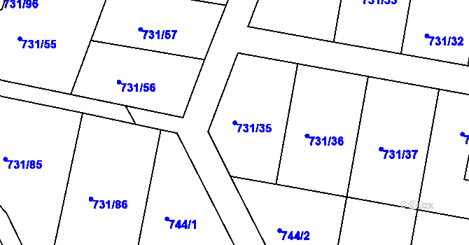 Parcela st. 731/35 v KÚ Proboštov u Teplic, Katastrální mapa