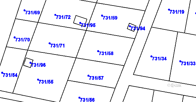 Parcela st. 731/58 v KÚ Proboštov u Teplic, Katastrální mapa