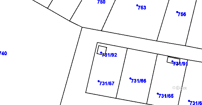 Parcela st. 731/92 v KÚ Proboštov u Teplic, Katastrální mapa