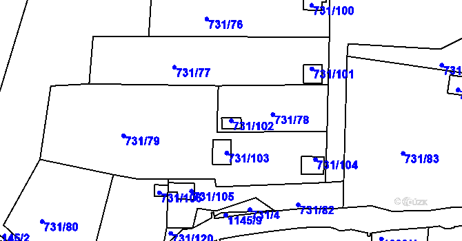 Parcela st. 731/102 v KÚ Proboštov u Teplic, Katastrální mapa