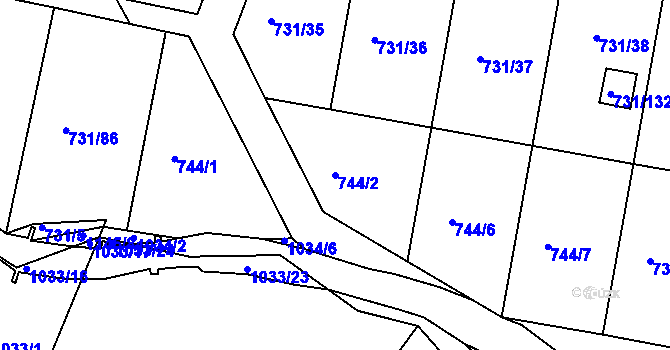 Parcela st. 744/2 v KÚ Proboštov u Teplic, Katastrální mapa