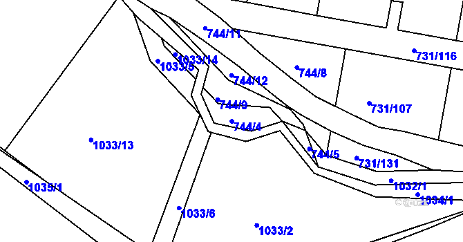 Parcela st. 744/4 v KÚ Proboštov u Teplic, Katastrální mapa