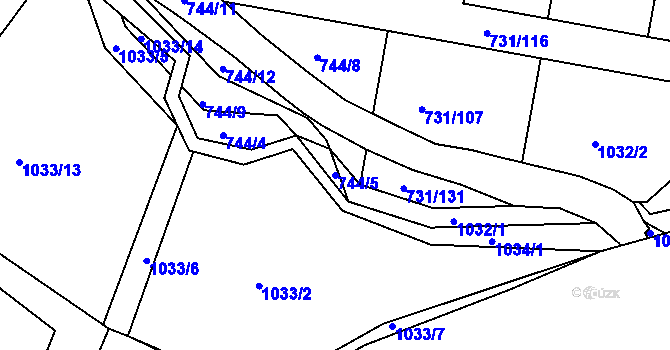 Parcela st. 744/5 v KÚ Proboštov u Teplic, Katastrální mapa