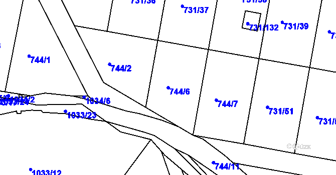 Parcela st. 744/6 v KÚ Proboštov u Teplic, Katastrální mapa