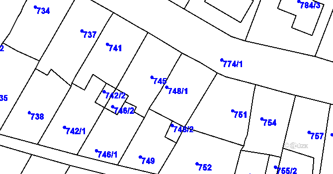 Parcela st. 748/1 v KÚ Proboštov u Teplic, Katastrální mapa