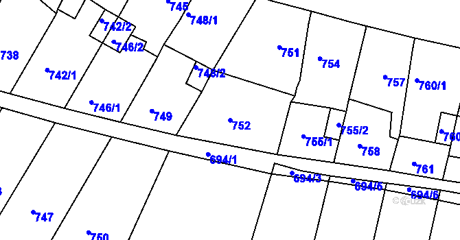 Parcela st. 752 v KÚ Proboštov u Teplic, Katastrální mapa