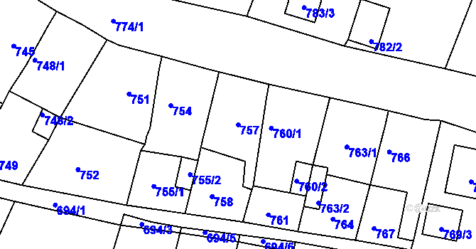 Parcela st. 757 v KÚ Proboštov u Teplic, Katastrální mapa