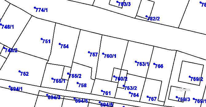 Parcela st. 760/1 v KÚ Proboštov u Teplic, Katastrální mapa
