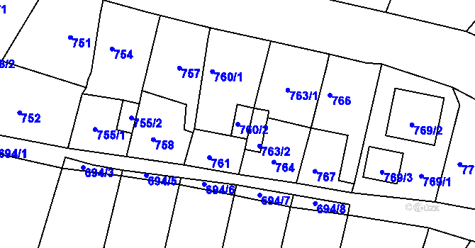Parcela st. 760/2 v KÚ Proboštov u Teplic, Katastrální mapa