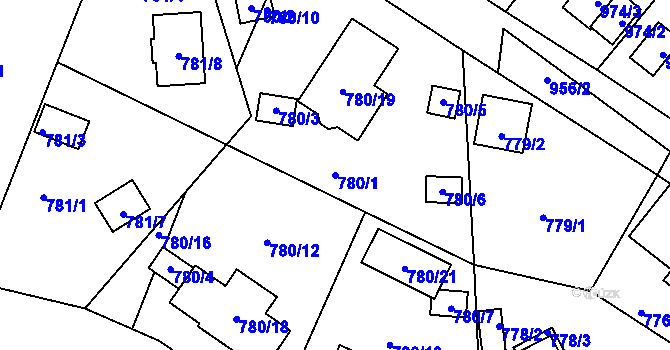 Parcela st. 780/1 v KÚ Proboštov u Teplic, Katastrální mapa