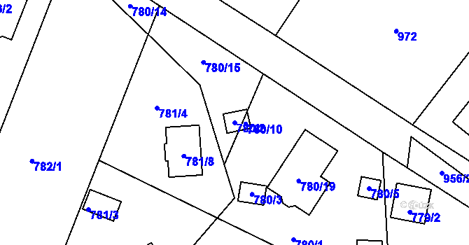 Parcela st. 780/2 v KÚ Proboštov u Teplic, Katastrální mapa