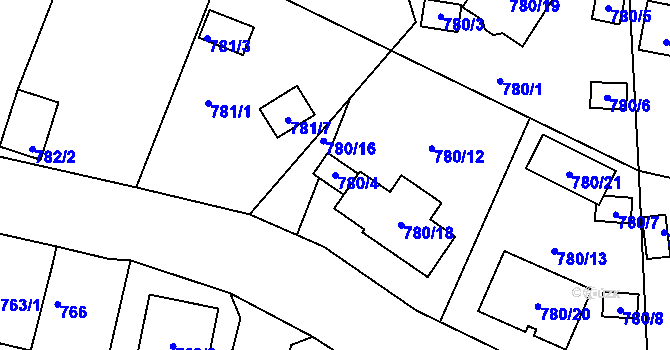 Parcela st. 780/4 v KÚ Proboštov u Teplic, Katastrální mapa