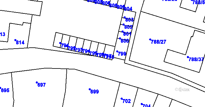Parcela st. 797 v KÚ Proboštov u Teplic, Katastrální mapa