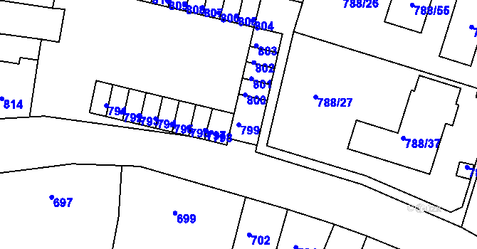 Parcela st. 799 v KÚ Proboštov u Teplic, Katastrální mapa