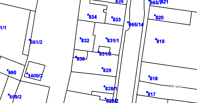 Parcela st. 831/2 v KÚ Proboštov u Teplic, Katastrální mapa