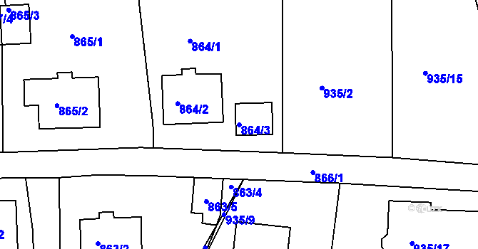 Parcela st. 864/3 v KÚ Proboštov u Teplic, Katastrální mapa