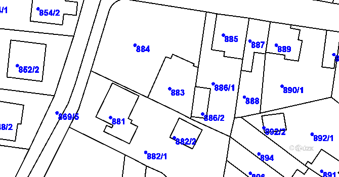 Parcela st. 883 v KÚ Proboštov u Teplic, Katastrální mapa