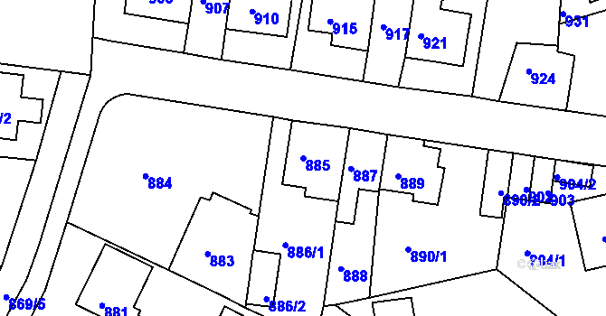 Parcela st. 885 v KÚ Proboštov u Teplic, Katastrální mapa