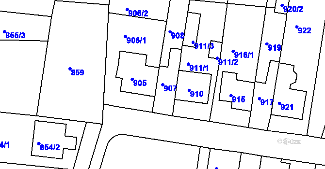 Parcela st. 907 v KÚ Proboštov u Teplic, Katastrální mapa