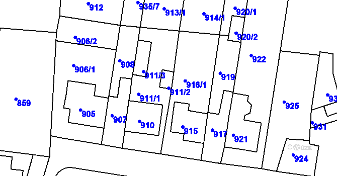 Parcela st. 911/2 v KÚ Proboštov u Teplic, Katastrální mapa