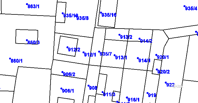 Parcela st. 935/7 v KÚ Proboštov u Teplic, Katastrální mapa