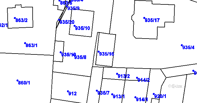 Parcela st. 935/16 v KÚ Proboštov u Teplic, Katastrální mapa