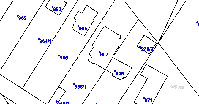 Parcela st. 967 v KÚ Proboštov u Teplic, Katastrální mapa