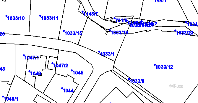 Parcela st. 1033/1 v KÚ Proboštov u Teplic, Katastrální mapa