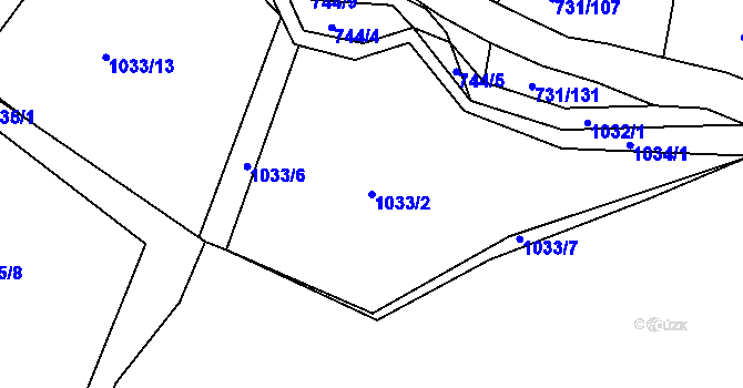 Parcela st. 1033/2 v KÚ Proboštov u Teplic, Katastrální mapa