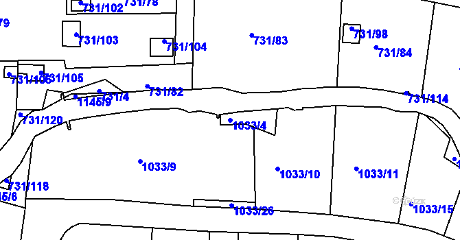 Parcela st. 1033/4 v KÚ Proboštov u Teplic, Katastrální mapa