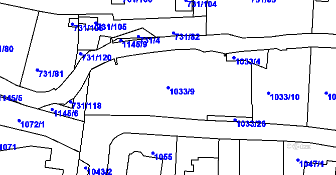 Parcela st. 1033/9 v KÚ Proboštov u Teplic, Katastrální mapa