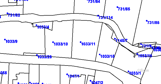 Parcela st. 1033/11 v KÚ Proboštov u Teplic, Katastrální mapa
