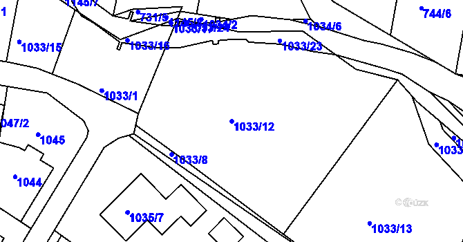 Parcela st. 1033/12 v KÚ Proboštov u Teplic, Katastrální mapa
