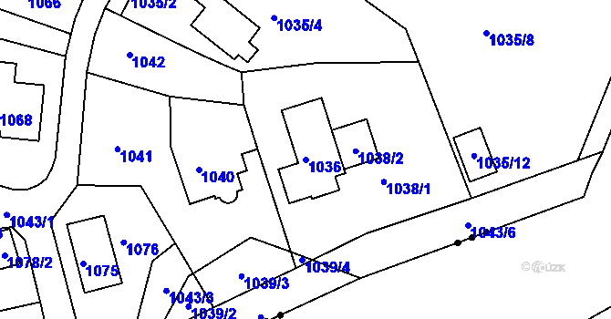 Parcela st. 1036 v KÚ Proboštov u Teplic, Katastrální mapa