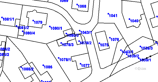 Parcela st. 1078/2 v KÚ Proboštov u Teplic, Katastrální mapa