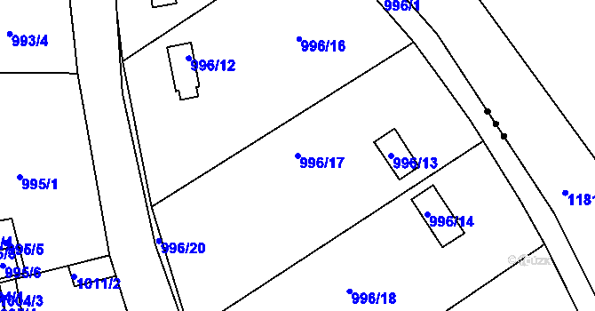 Parcela st. 996/17 v KÚ Proboštov u Teplic, Katastrální mapa