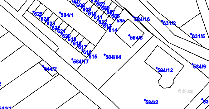 Parcela st. 584/14 v KÚ Proboštov u Teplic, Katastrální mapa