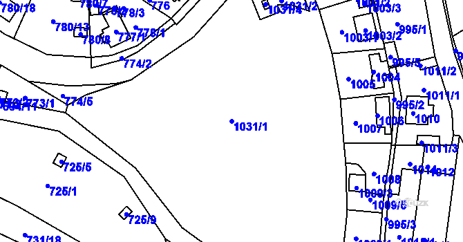 Parcela st. 1031/1 v KÚ Proboštov u Teplic, Katastrální mapa