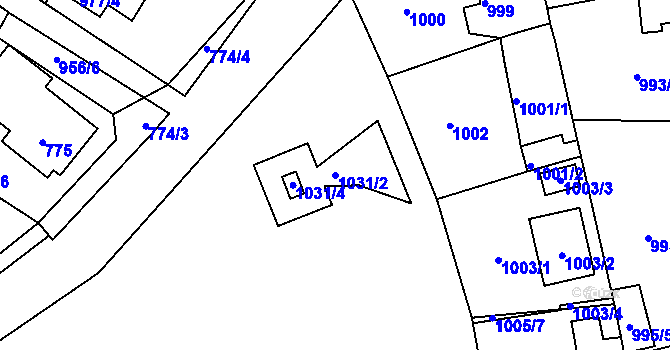 Parcela st. 1031/2 v KÚ Proboštov u Teplic, Katastrální mapa
