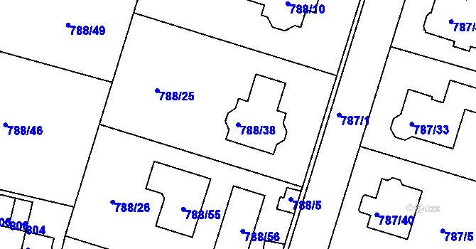 Parcela st. 788/38 v KÚ Proboštov u Teplic, Katastrální mapa