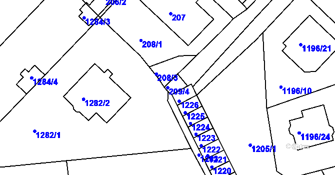 Parcela st. 209/4 v KÚ Proboštov u Teplic, Katastrální mapa