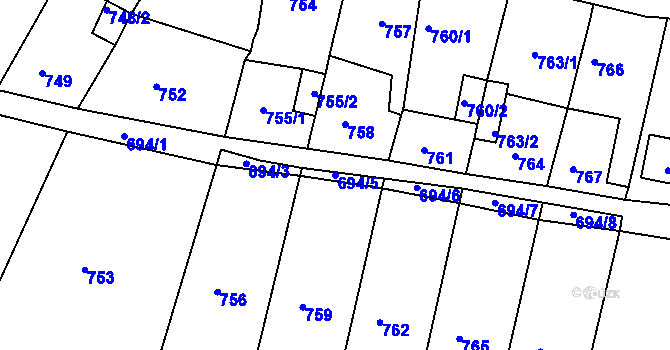 Parcela st. 694/5 v KÚ Proboštov u Teplic, Katastrální mapa